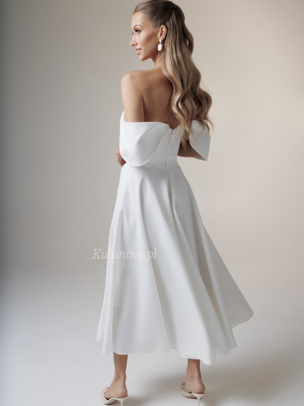 Abby - ecru wedding midi dress with dropped shoulders