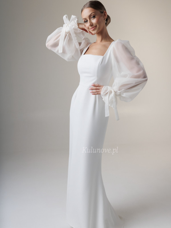 Claire - minimalist gown with romantic transparent sleeves finished with a bow