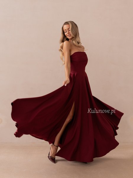 Tess - maroon elegant maxi evening dress with subtle crease