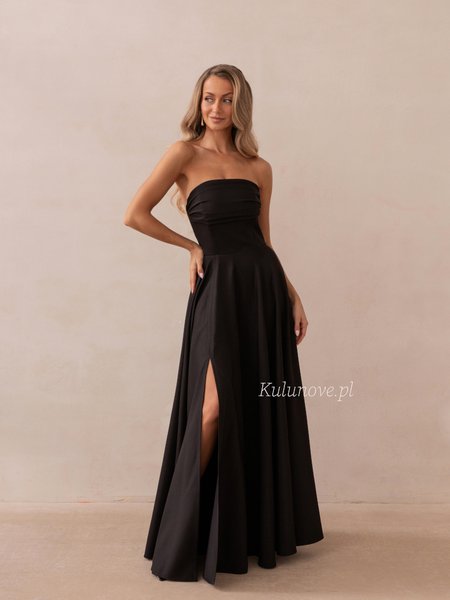 Tess - a black corset-style maxi dress with elegant draping