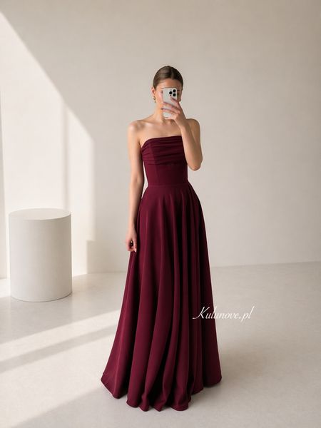 Tess - maroon elegant maxi evening dress with subtle crease