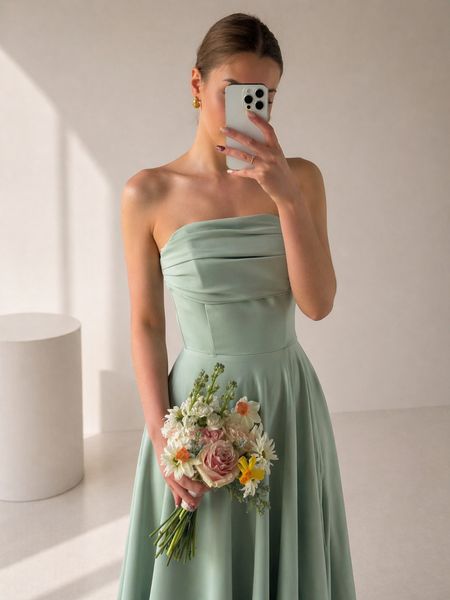 Tess - sage subtle romantic maxi dress with draped bodice