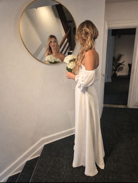 Maya - corset wedding dress with chiffon bottom and 3/4 chiffon sleeves