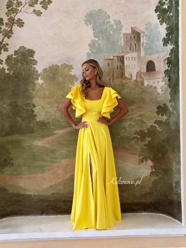 Kleo - a flared maxi dress with a karo neckline and butterfly sleeves