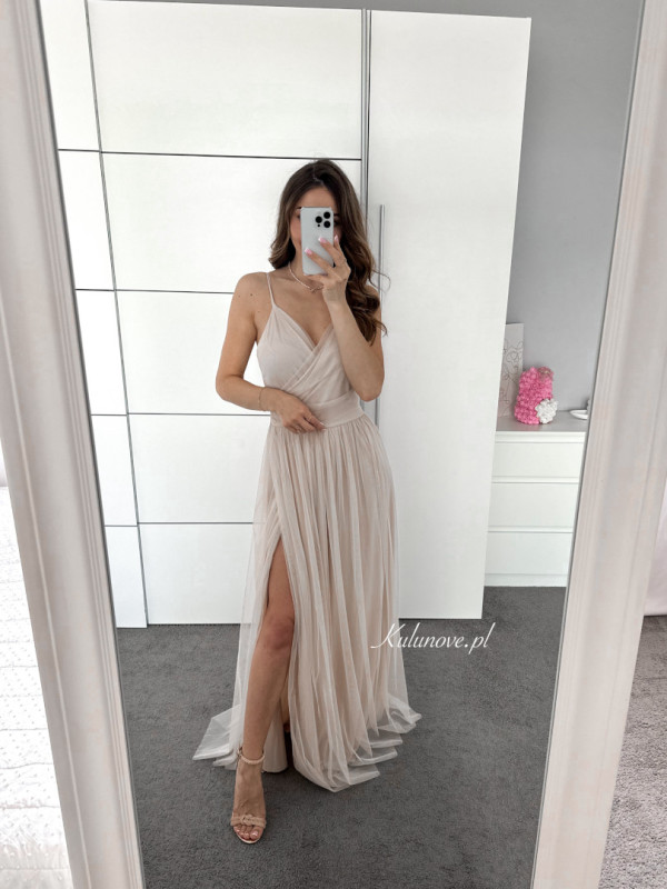 Zuri - light beige tulle maxi dress